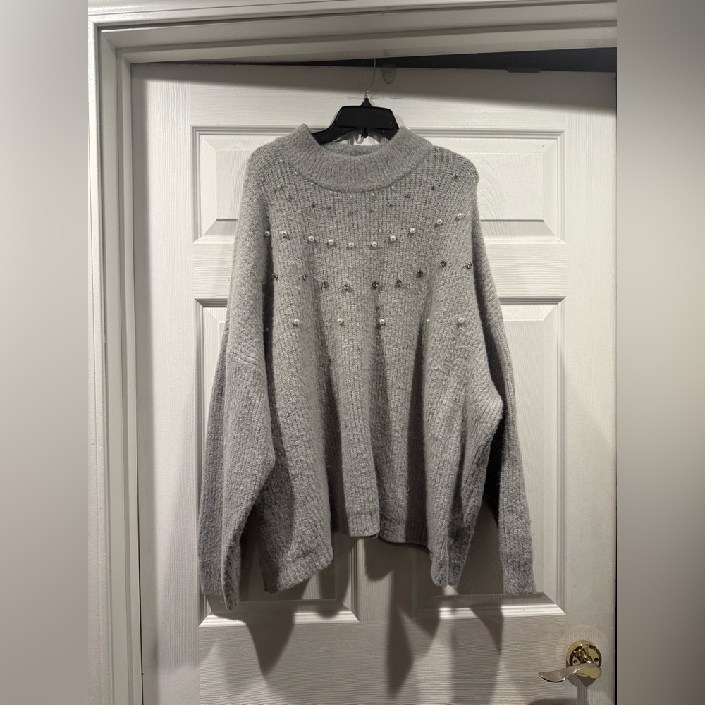 Maurices Light Gray Sweater with Bead Details. Size 3x